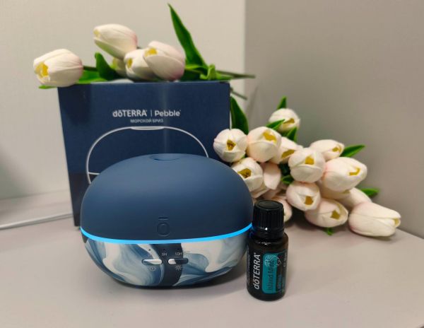 Картинка Набор dōTERRA «Аквамариновая весна» диффузор Pebble (100 мл) и смесь «Айлэнд минт» (15 мл) от магазина dōTERRA